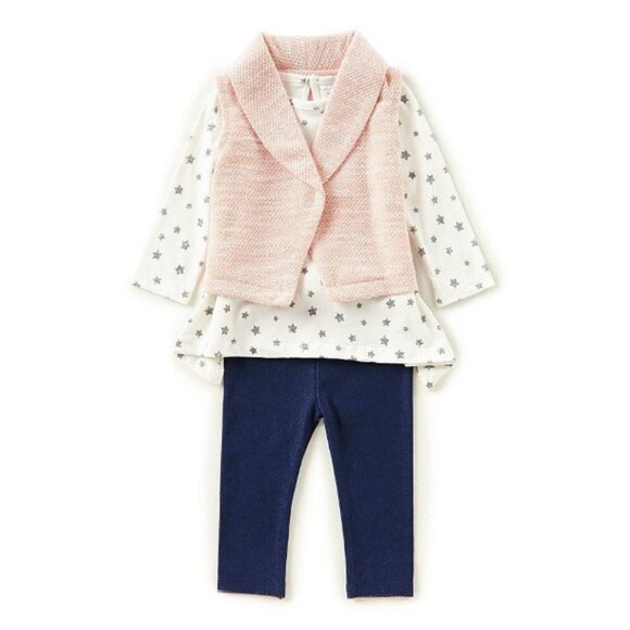 Starting Out 3PC Pink Glitter Vest, White Star Shirt, Mock Denim Leggings, NWT!! - Picture 1 of 6